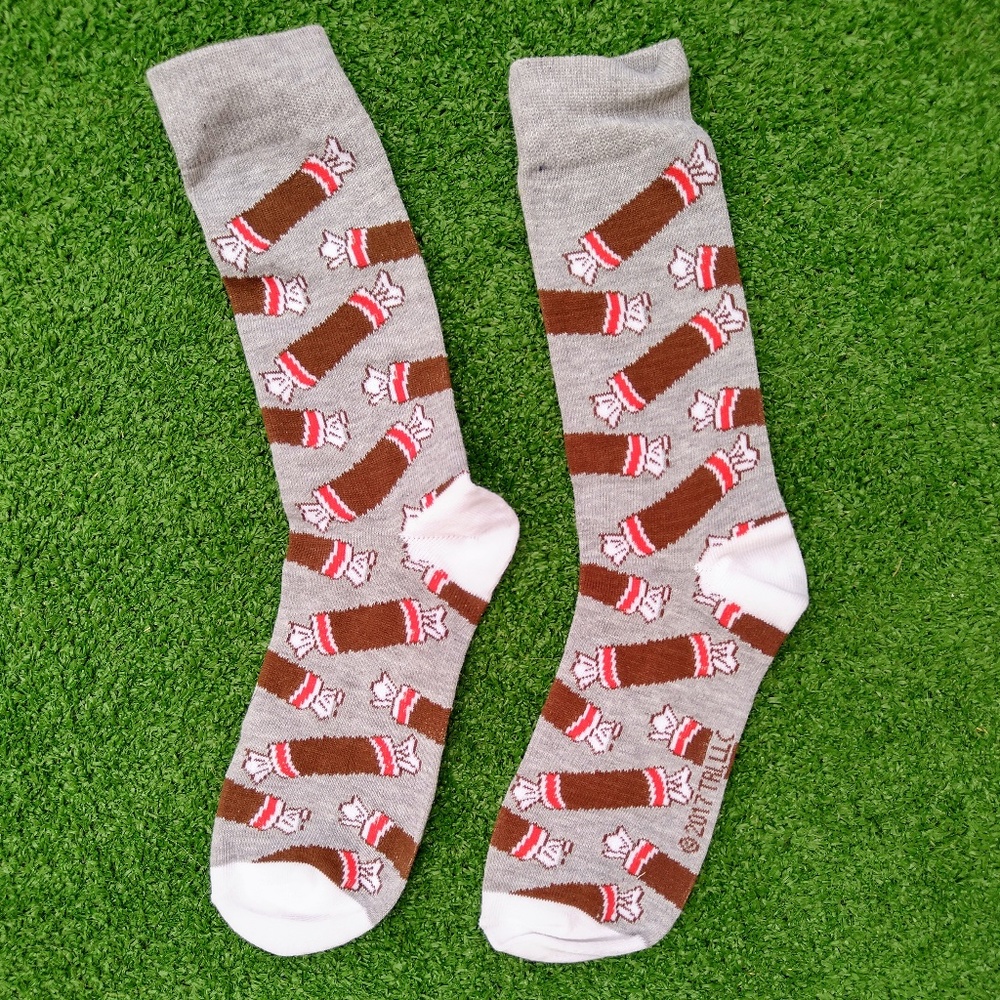 Tootsie Roll Classic Candy All-Over Print Adult Large Grey Crew Socks New